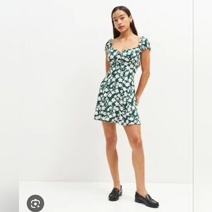 Reformation Green and White Floral Mini Dress